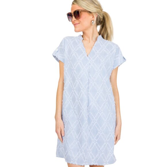 THML | Mohair Pinstriped Blue and White Stripe Dress Size S - Picture 2 of 7